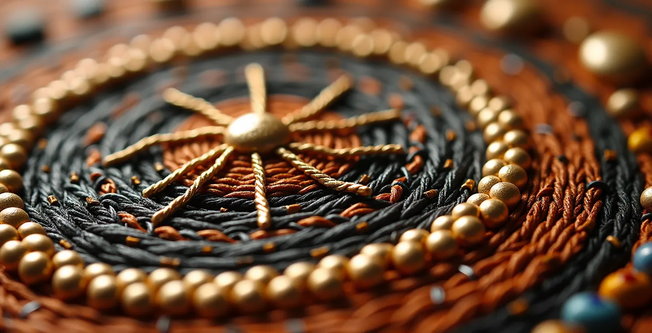 Dettaglio macro di tessuto africano contemporaneo con texture elaborate