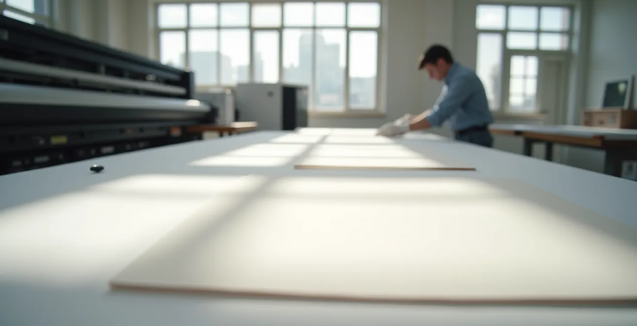 Dettaglio ravvicinato di carta cotone museale per stampa Fine Art con texture visibile e certificazione