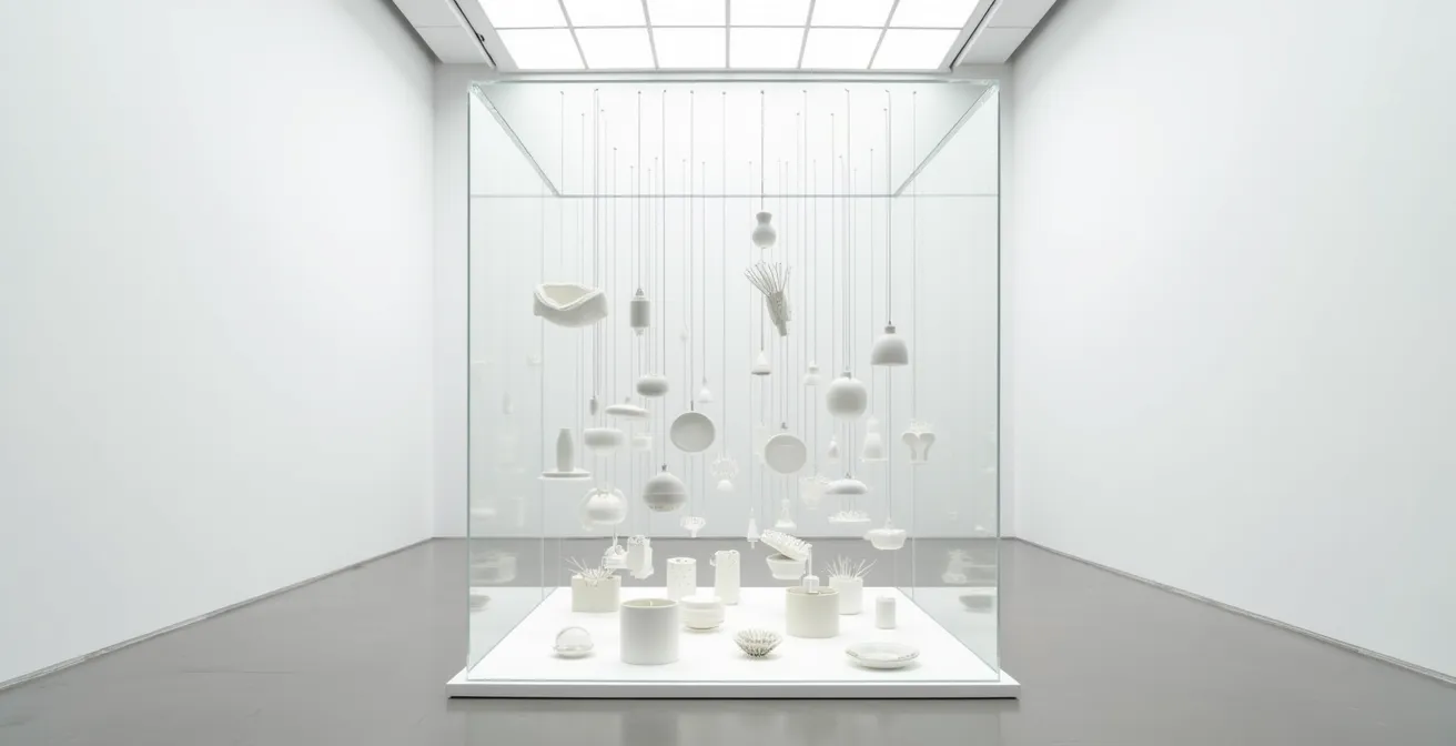 Installazione artistica che mostra la fusione tra opera d'arte e pubblicità commerciale