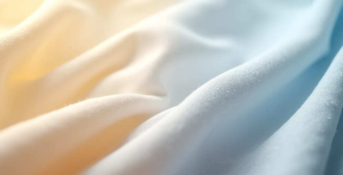 Panneggio bianco illuminato da diverse fonti luminose mostra variazioni cromatiche