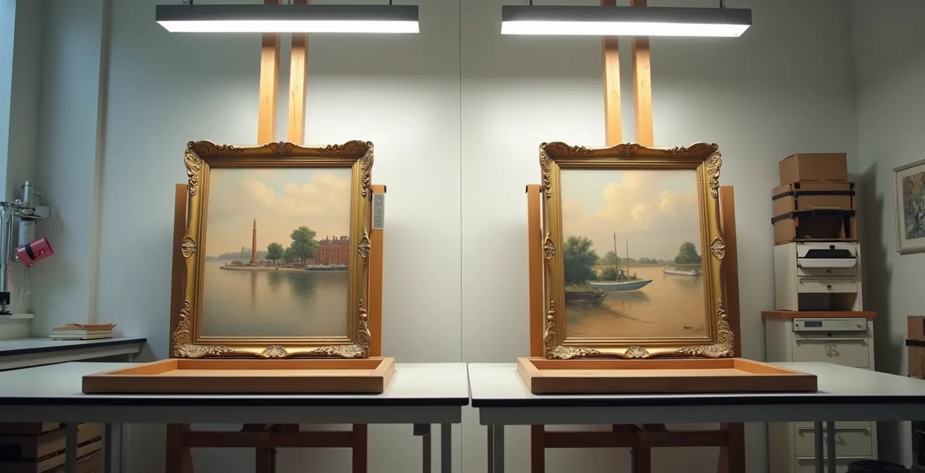 Vista comparativa di dettagli pittorici tra opera del maestro e della bottega