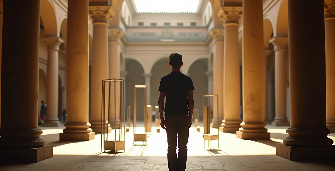 Contrasto armonioso tra struttura storica e installazione contemporanea