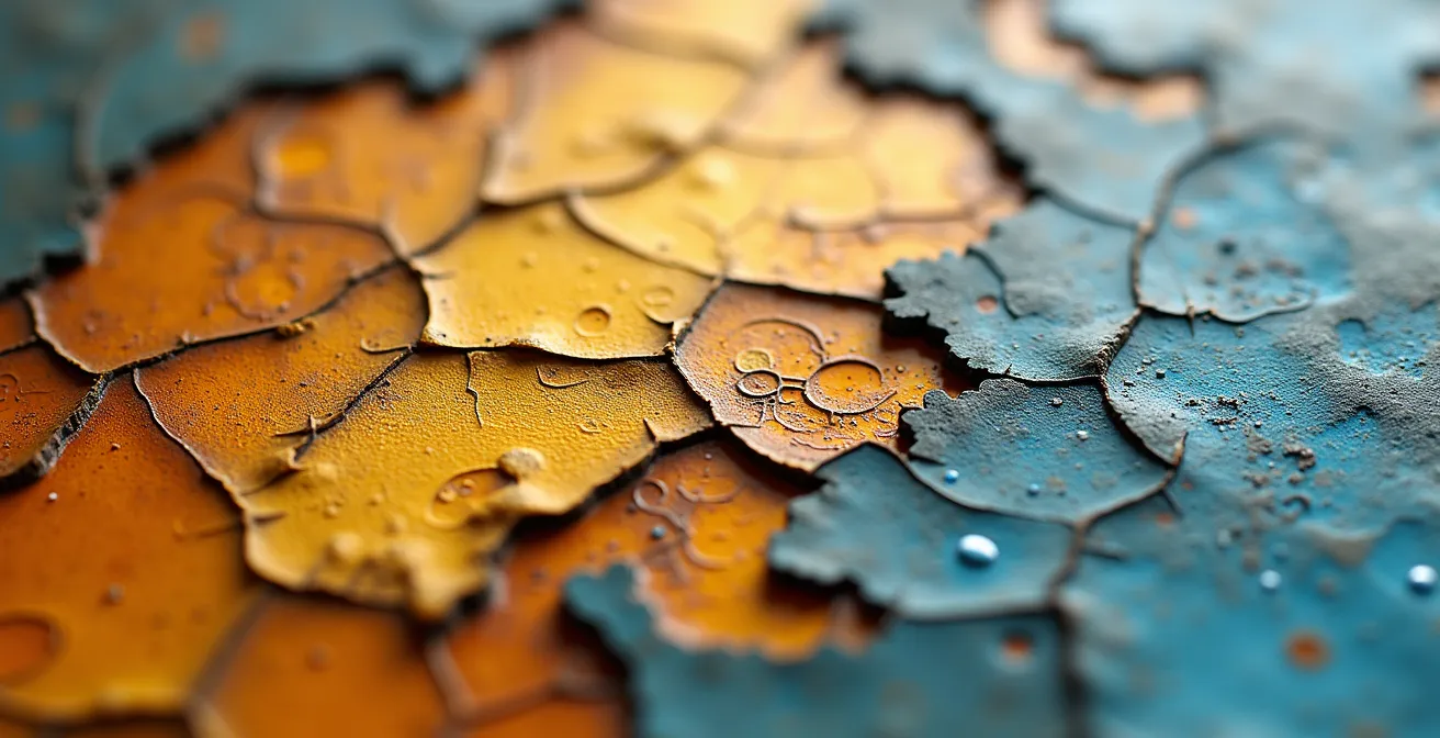 Macro dettaglio di pennellate e texture di un dipinto antico