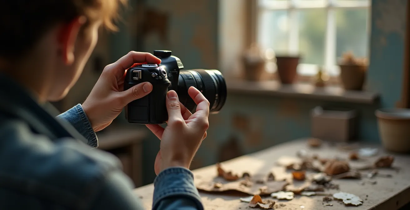 Vista ravvicinata di un'opera in fase di documentazione del suo naturale deterioramento