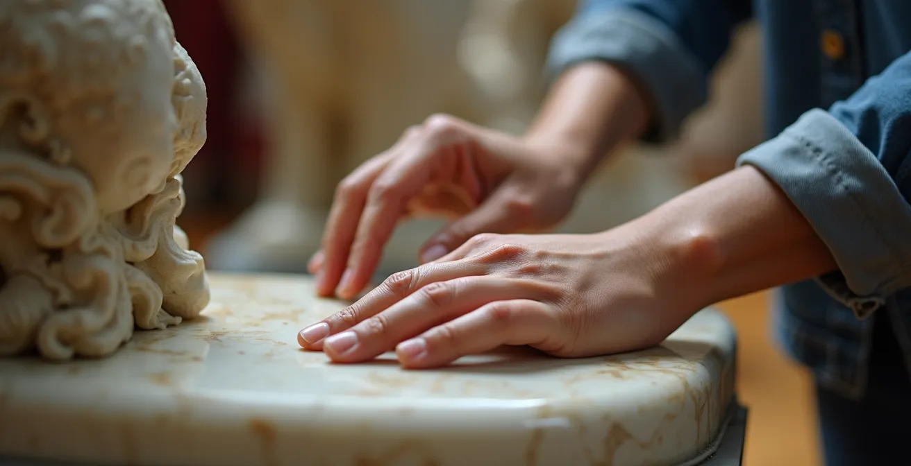 Mani che esplorano una scultura tattile in un museo accessibile