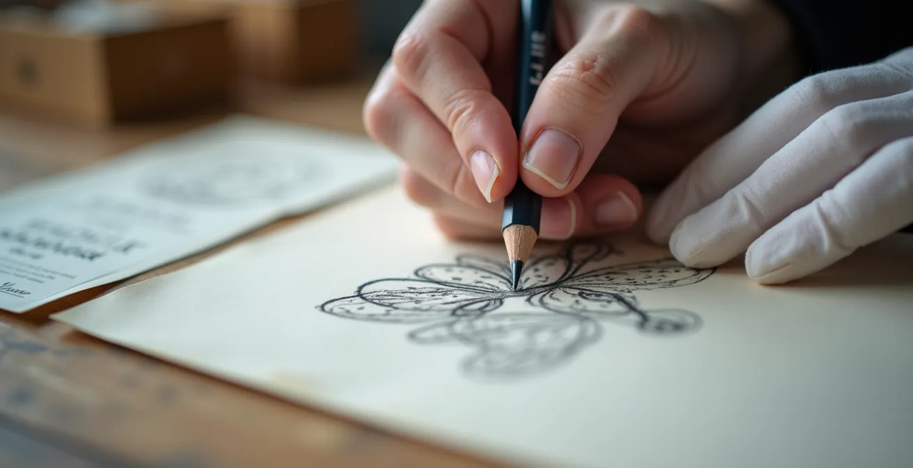 Mani di fotografo che firma con matita d'archivio il retro di una stampa fine art accanto al certificato di autenticità