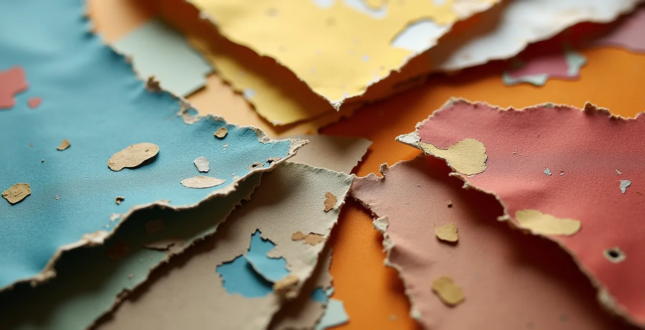 Frammenti di manifesti strappati che rappresentano la memoria storica italiana nella Pop Art