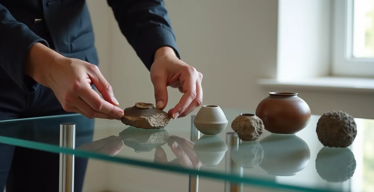 Composizione astratta rappresentante diversi asset artistici in equilibrio