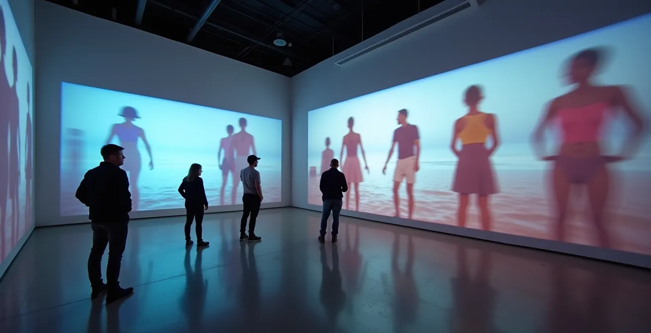 Installazione video multipla con proiezioni di performance art in galleria